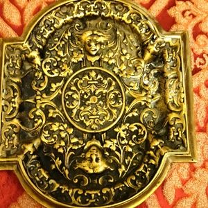 Antique 19th century figural Victorian gilt bronze ornate vanity desk tray dish